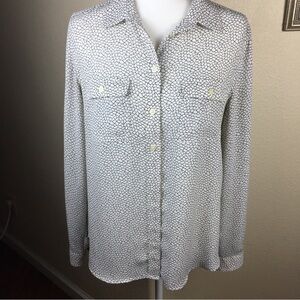 Ann Taylor Loft Women's Beige Long Sleeve Roll Tab Button Front Blouse Size M